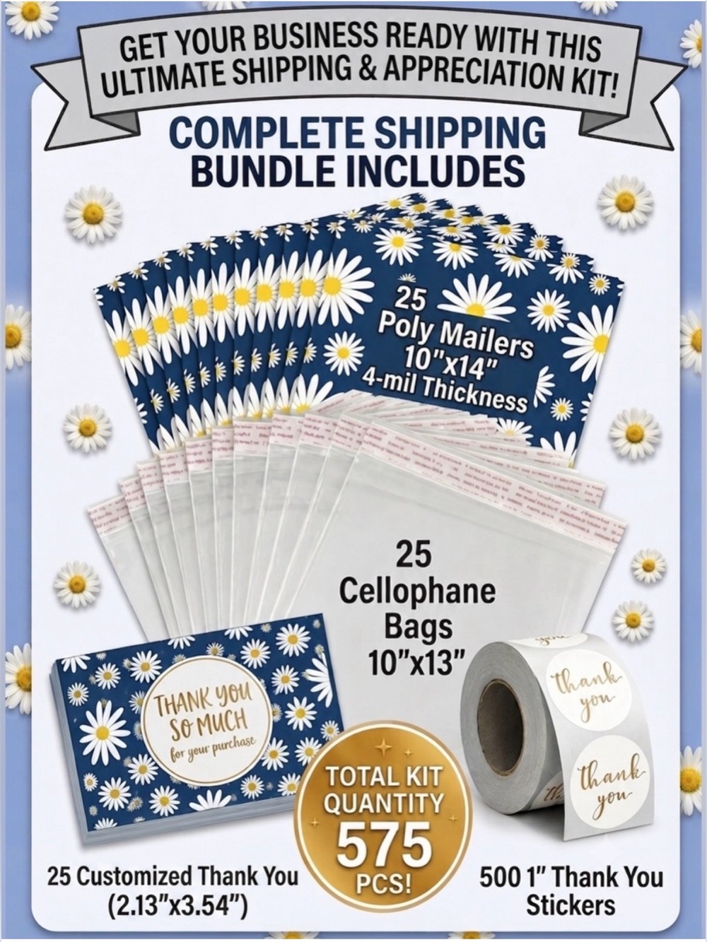 575pc Shipping Bundle. 25 Poly Mailers, 25 Cello Bags, 25 Cards & 500 Stickers - Picture 6 of 6